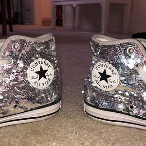 Silver sequined converse high top sneaker